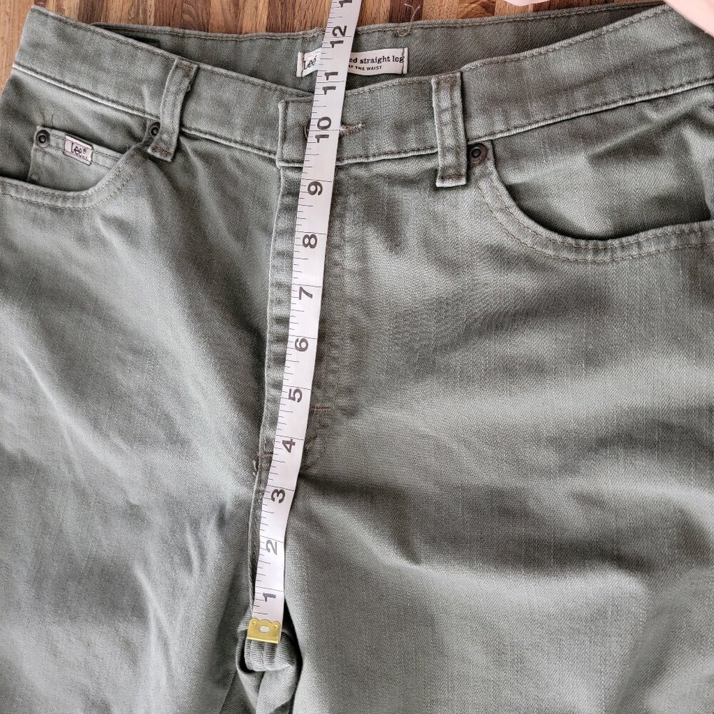 Lee Relaxed Straight Leg High Waisted Army Green Denim Pants - Picture 6 of 12